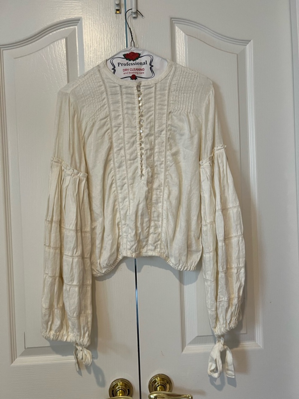 Free People Pintuck Tie-Sleeve Blouse - Cream